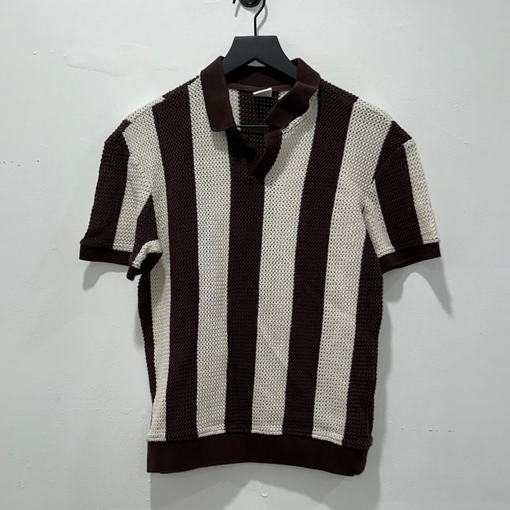 Zara Brown and Cream Polo Shirt with Classic Elegance